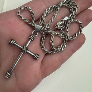 Mexico Sterling Silver Cross Necklace 20" Chain 19.2g